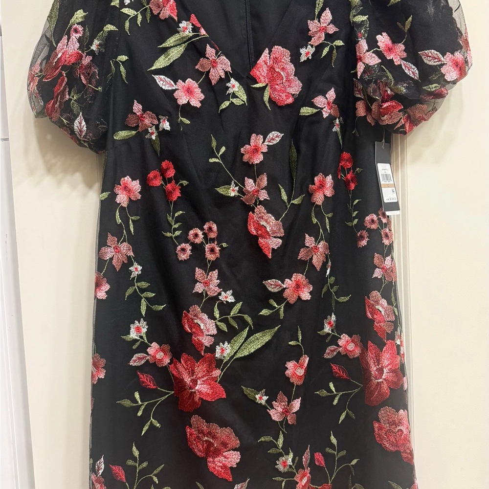 NWT!  Jessica Howard Black Dress with Floral Embroidery